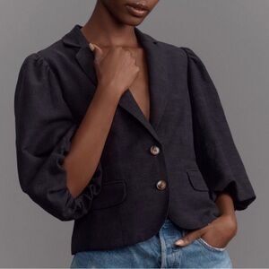 Anthropologie Charcoal Puff Sleeve Blazer